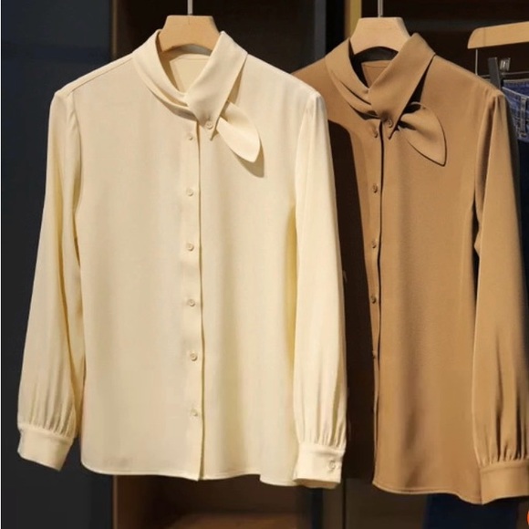 NWT Retro Style Chiffon Office Blouse Shirt Top Business Casual Both Colors - Picture 1 of 4